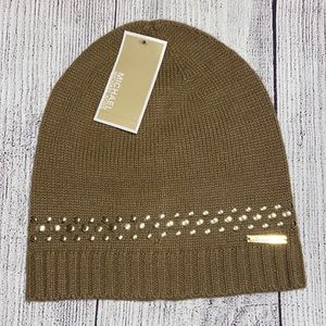 Michael Kors Knit Camel Beanie with Gold accents